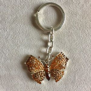 Orange/copper rhinestone butterfly key chain